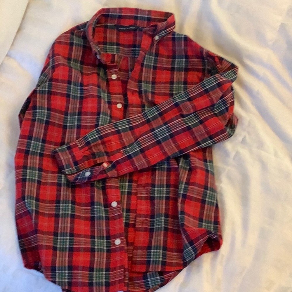Boys red plaid button down shirt
